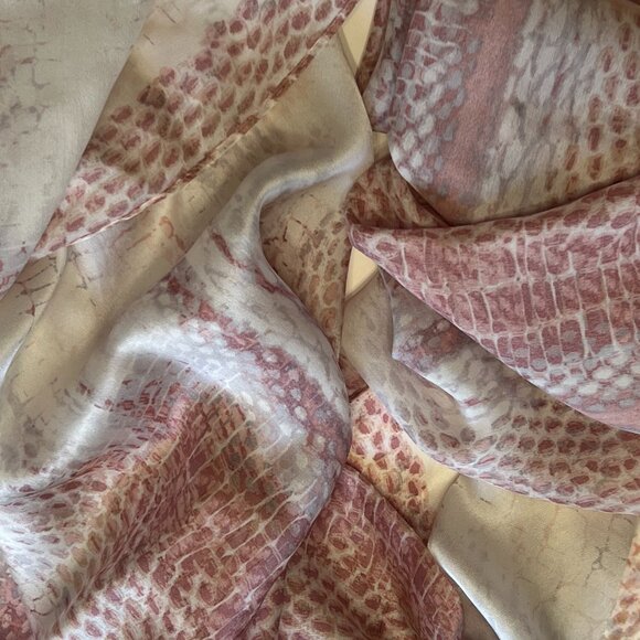 White House Black Market Rectangular Silk Scarf in shades of Ivory, Pink & Gray - Picture 10 of 14